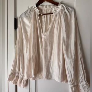 $250 Ulla Johnson White Peasant Embroidered Flower Irene  Blouse Boho Size 4